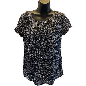 Short Sleeves, Stretch, Lightweight, Sparkly Sequin Top By Adrianna Papell